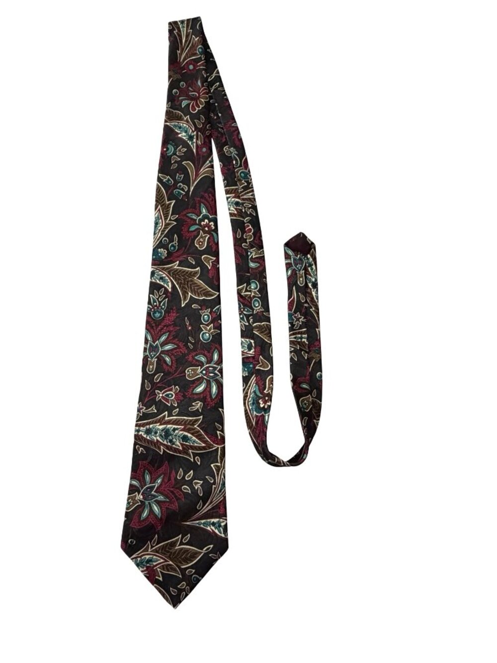 Vintage Oleg Cassini Paisley Necktie Made in USA Burgundy Teal Floral Mens Tie